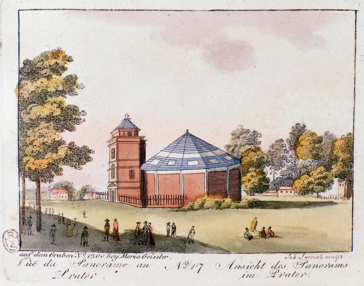 Näkymä Prater-puistoon Wienissä. Itävalta. Kaiverrus vuodelta 1815 Yksityinen kokoelma tekijältä Unknown artist