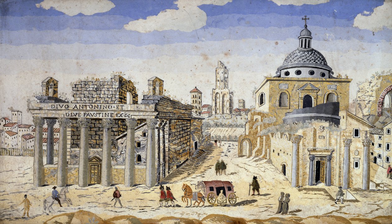 Näkymä Forum Romanumille, 1600-luvun loppu, scagliola terrakottatuella tekijältä Unknown artist