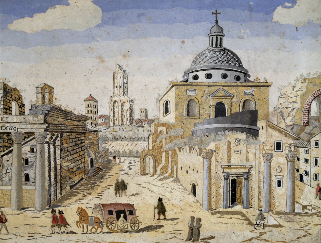 Näkymä Forum Romanumille, 1600-luvun loppu, scagliola terrakottatuella. Yksityiskohta tekijältä Unknown artist