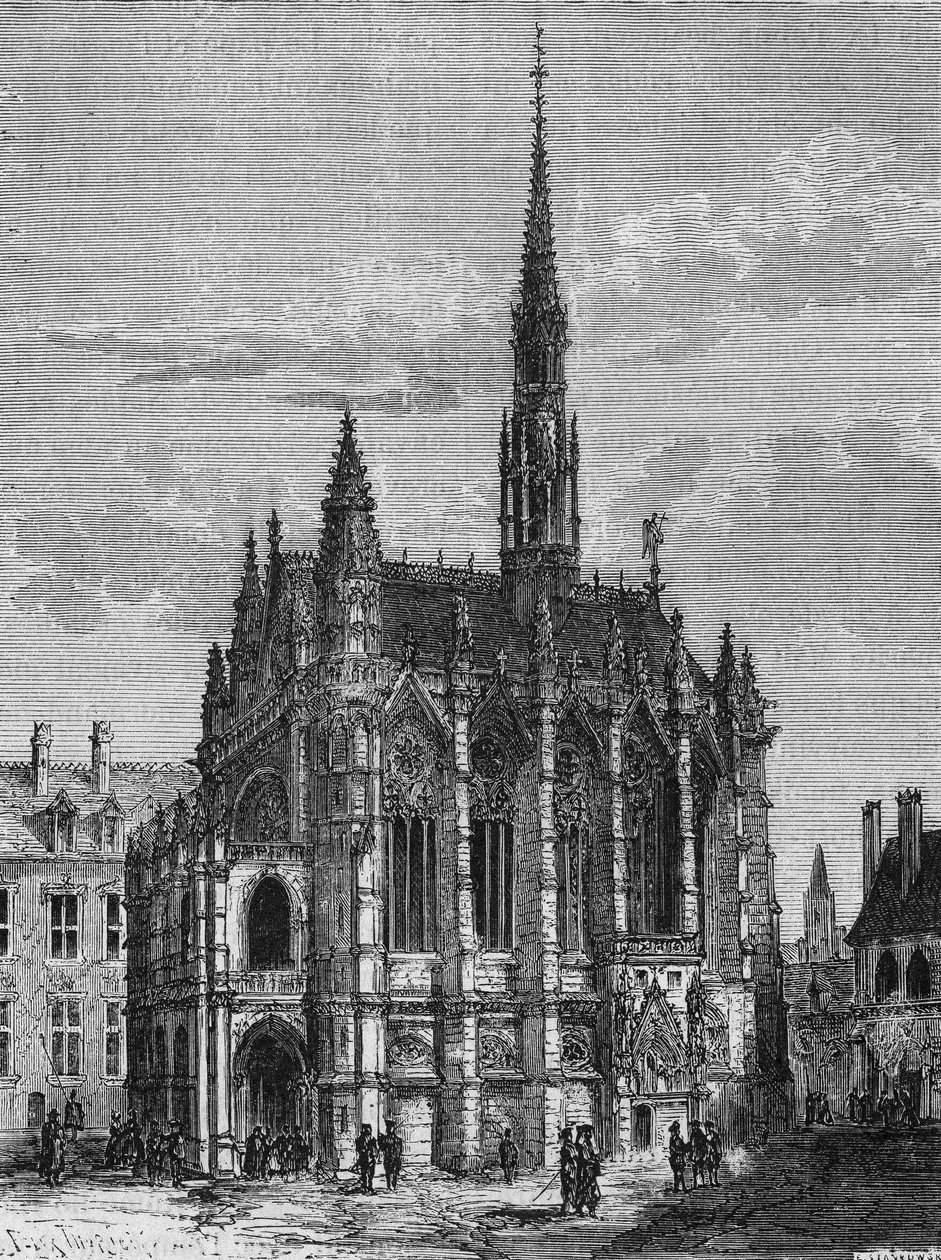 Näkymä Sainte Chapellen kirkolle Pariisissa. Henri Martinin kaiverrus L