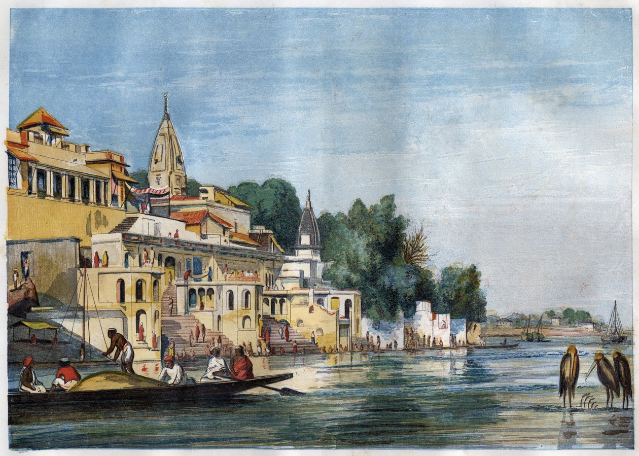 Näkymä Sutti Chowra Ghatista Gangesissa Cawnporessa (Kanpur), Intiassa vuonna 1857. tekijältä Unknown artist