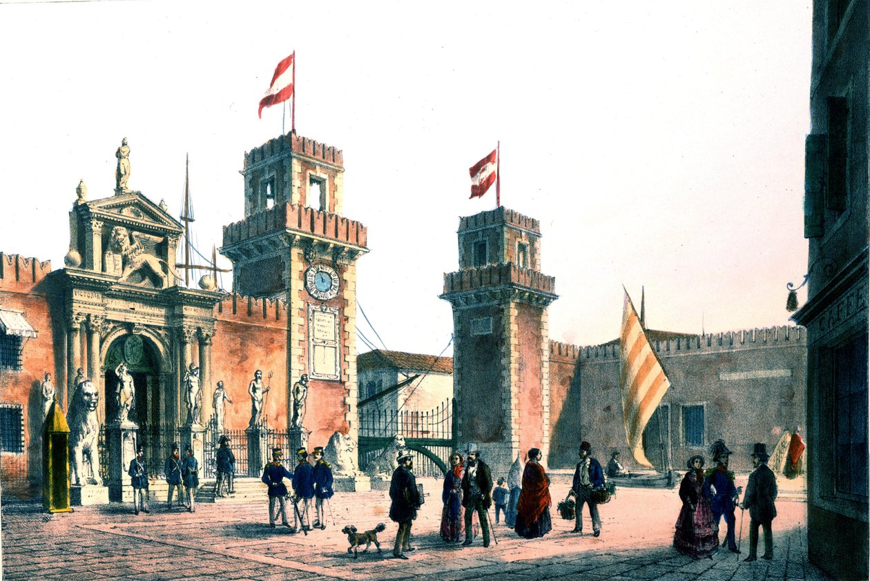 Näkymä Venetsian arsenaalista 1800-luvulla. tekijältä Unknown artist