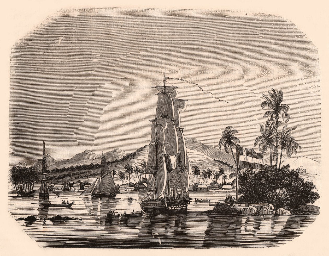 Näkymä Papeeten lahdelle ja korttelin Queen, Tahiti, Ranskan Polynesia ja etualalla purjeveneet ja veneet tekijältä Unknown