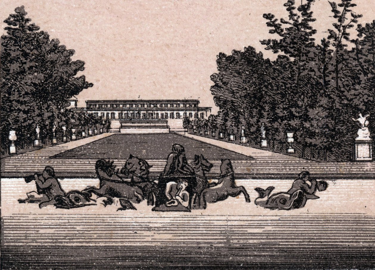 Näkymä Versaillesin linnalle (Palais of Versailles), Ranska. kirjassa "" Maailma havainnollistaa 168 näkymää"" Päiväämätön (1800-luvun loppu) tekijältä Unknown artist