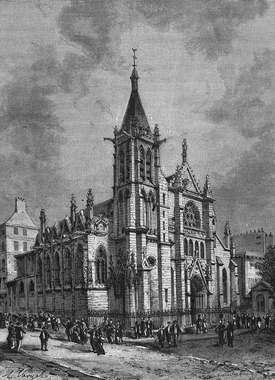 Näkymä Saint Séverinin kirkolle Pariisissa 1700-luvun lopulla. Kaiverrus kirjasta ”L