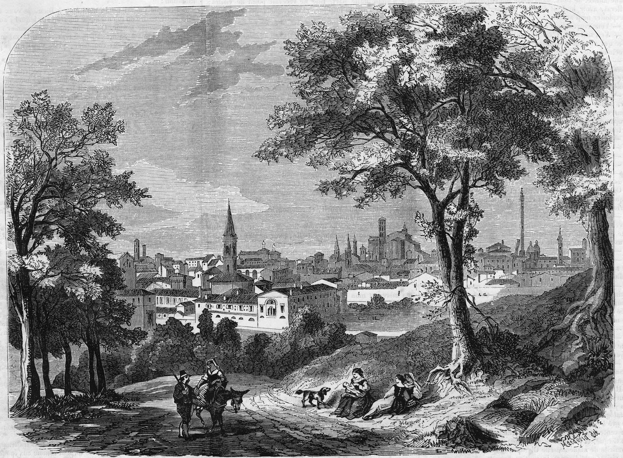Näkymä Bolognan kaupungista Italiassa vuonna 1860. tekijältä Unknown artist