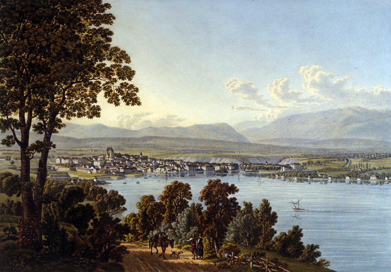 Näkymä Geneven kaupunkiin Sveitsissä. tekijältä Unknown artist