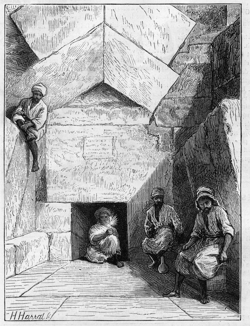 Näkymä Kheopsin pyramidin (Cheops, Keops, Khoufu, Khufu) sisäänkäynnistä Guizehissa (Guiseh, Giza, Giza), Egypti tekijältä Unknown artist