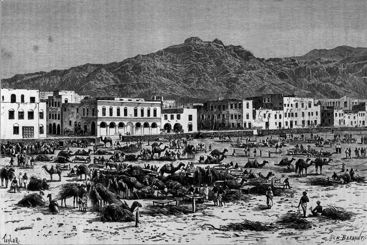 Näkymä Adenin marssista Abessiniassa. Kaiverrus noin 1880 tekijältä Unknown artist