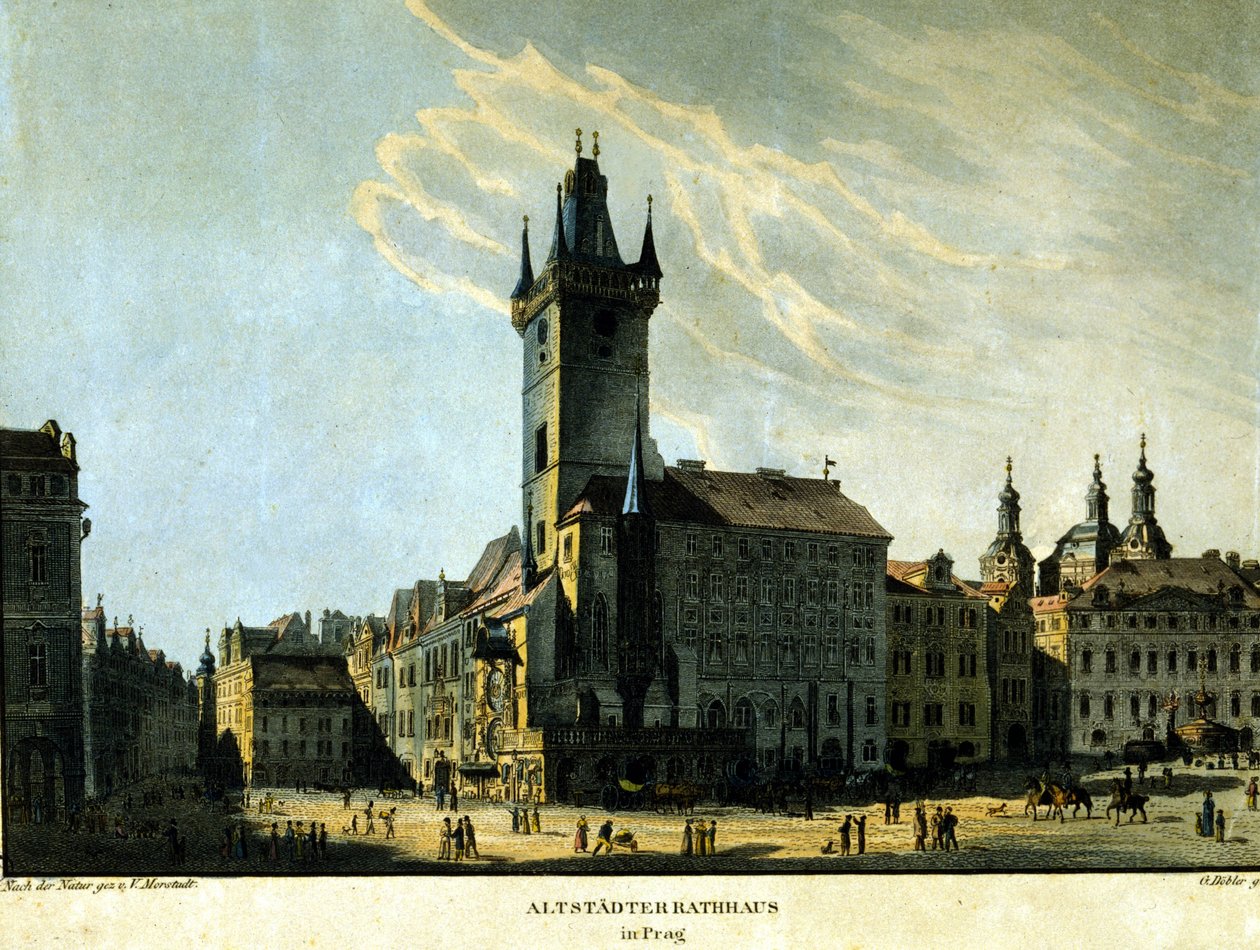 Näkymä Prahan vanhalle kaupungintalolle vuodelta 1860. tekijältä Unknown artist
