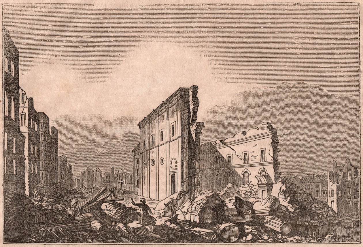 Näkymä St Paulin raunioista vuoden 1755 maanjäristyksen jälkeen, Lissabon, Portugali tekijältä Unknown
