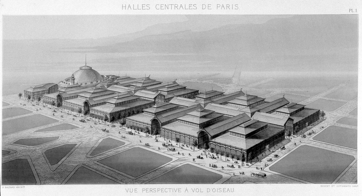 Näkymä Pariisin keskushallien (Balard-paviljongit) taivaalle - Monografia Pariisin keskushalleista, V. Balard tekijältä Unknown artist