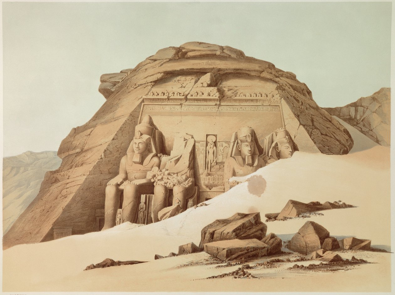 Näkymä Abu Simbelin temppelistä. Egypti. Kuva 1800-luvulta. Pariisi, Ranskan korkeakoulu tekijältä Unknown artist