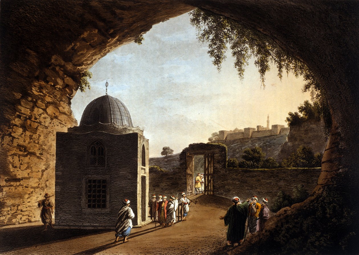 Näkymä profeetta Jeremian haudasta Jerusalemissa. 1800-luvun litografia tekijältä Unknown artist