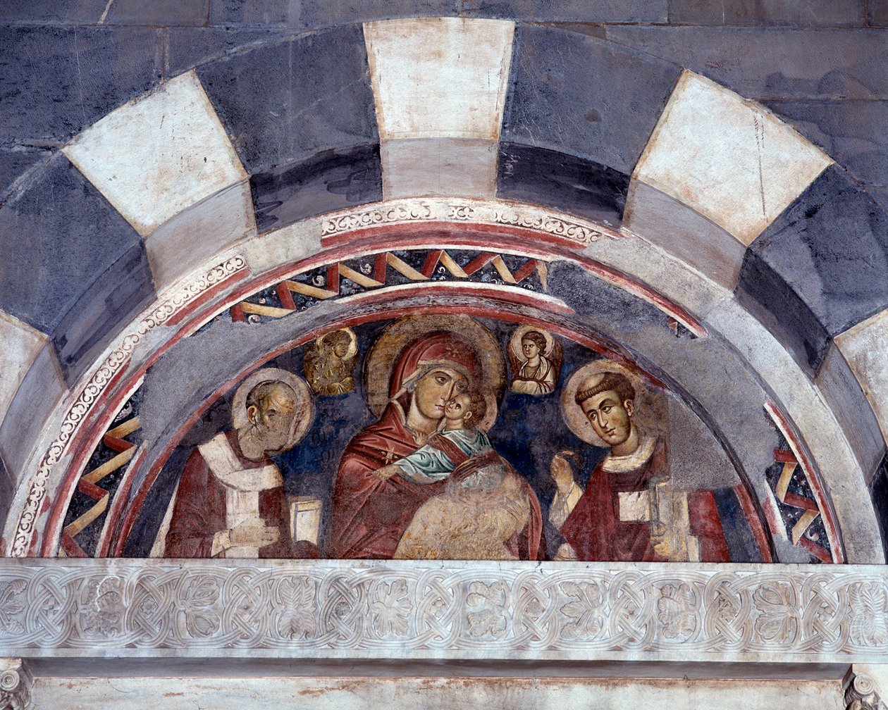 Neitsyt Pyhän Nikolauksen ja Pyhän Laurentiuksen välillä (fresko tekijältä Unknown artist