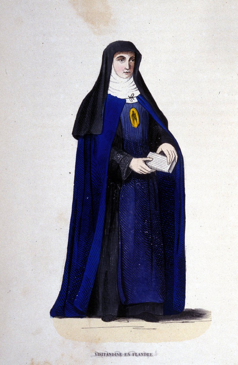 Visitandine uskonnollinen Flanderissa. Pyhän Franciscus Salesin ja Pyhän Johanna Chantalin vuonna 1610 perustama vierailujärjestys. Kaiverrus 1800-luvulta. tekijältä Unknown artist