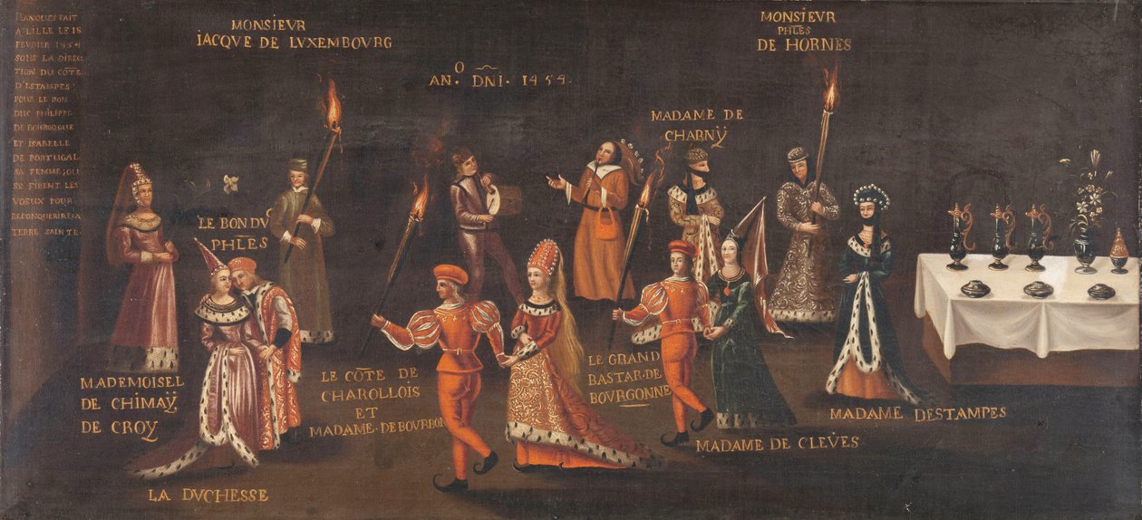 Fasaanin lupaus (Philip the Good ja Isabella Fasaaninjuhlassa Lillessä vuonna 1454), n. 1500 - n. 1599 (öljy kankaalle) tekijältä Unknown artist