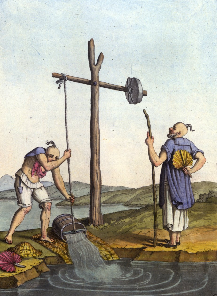 Vesikastelujärjestelmä Kiinassa - J. Ferrarion teoksessa Le costume ancien et moderne, toim. Milano tekijältä Unknown artist