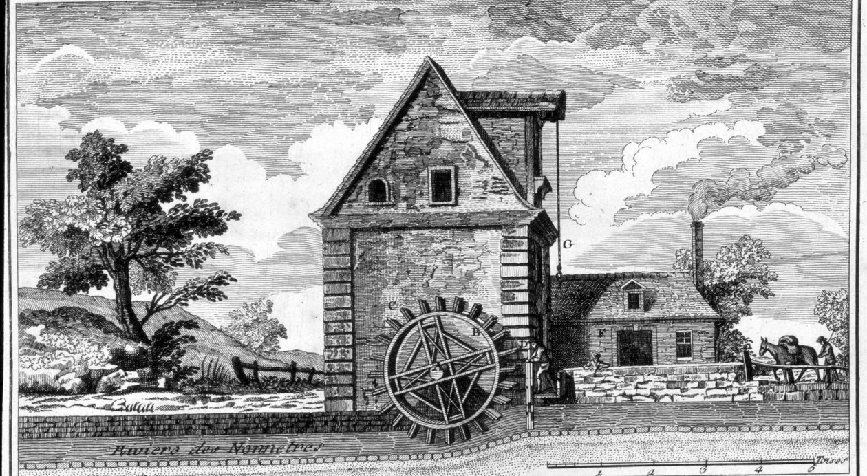 Vesimylly. kaiverrus sd. noin 1800. tekijältä Unknown artist