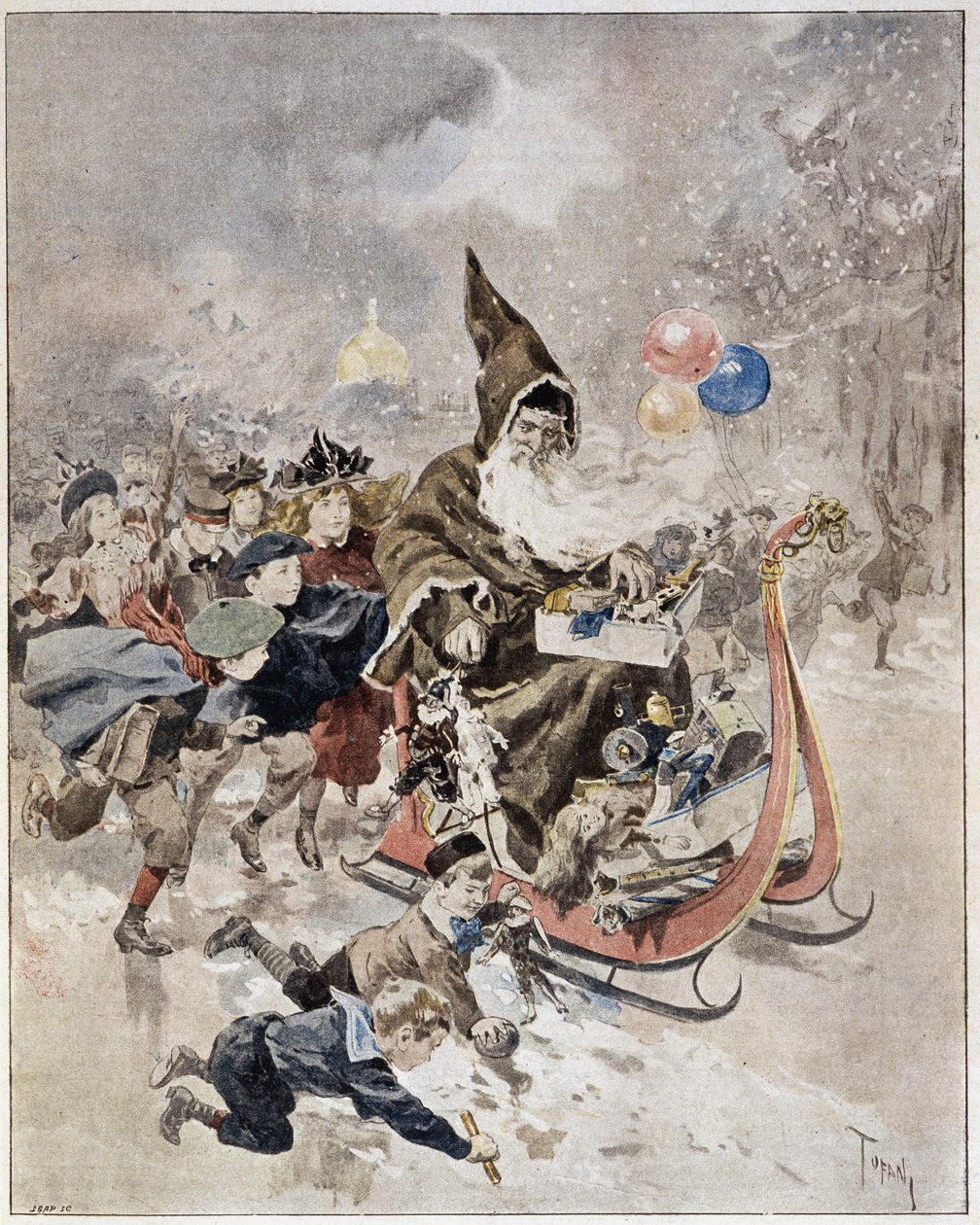 Joulupukkia kuvaava akvarelli. "" Kuvitettu maailma"". 21/12/1895. tekijältä Unknown artist
