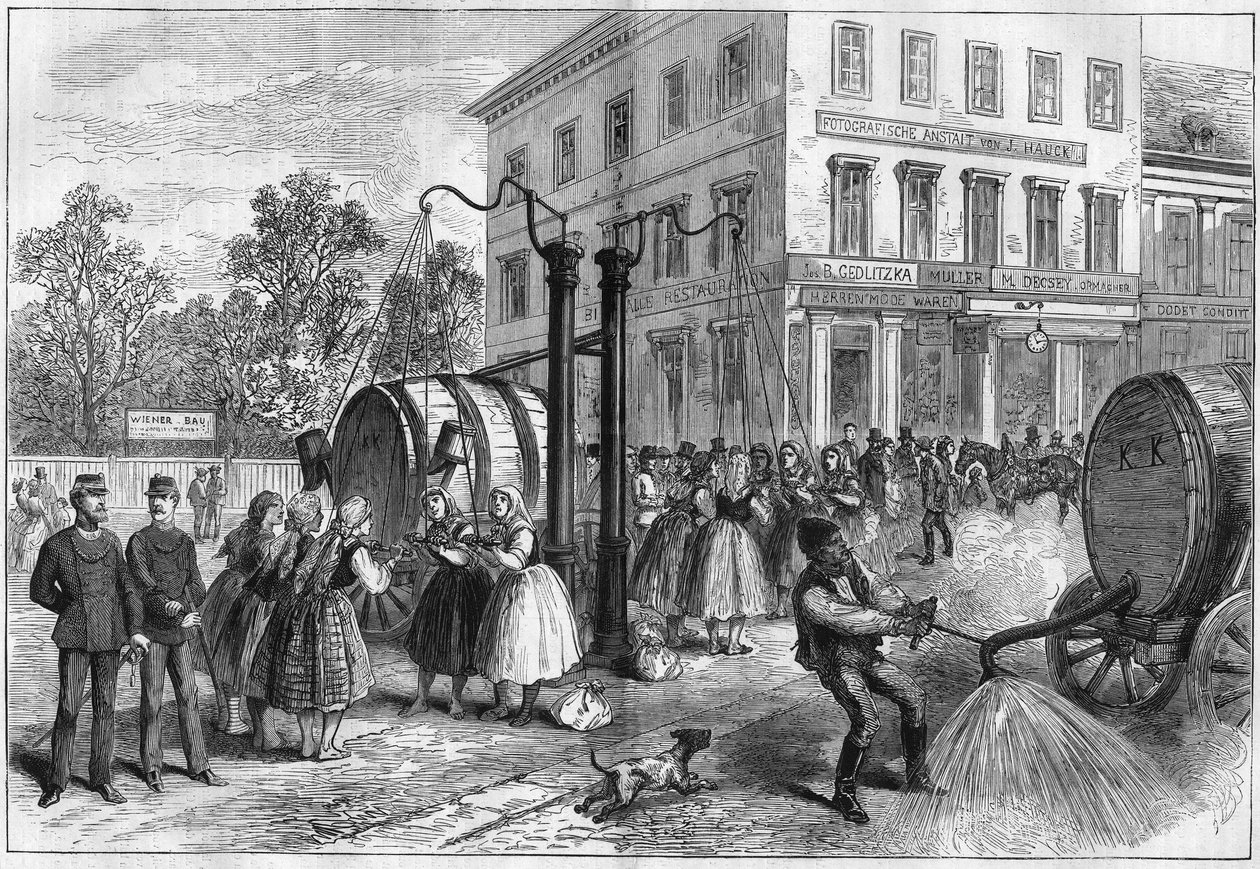 Kastelujärjestelmä Wienin kaduilla Itävallassa vuonna 1873. tekijältä Unknown artist