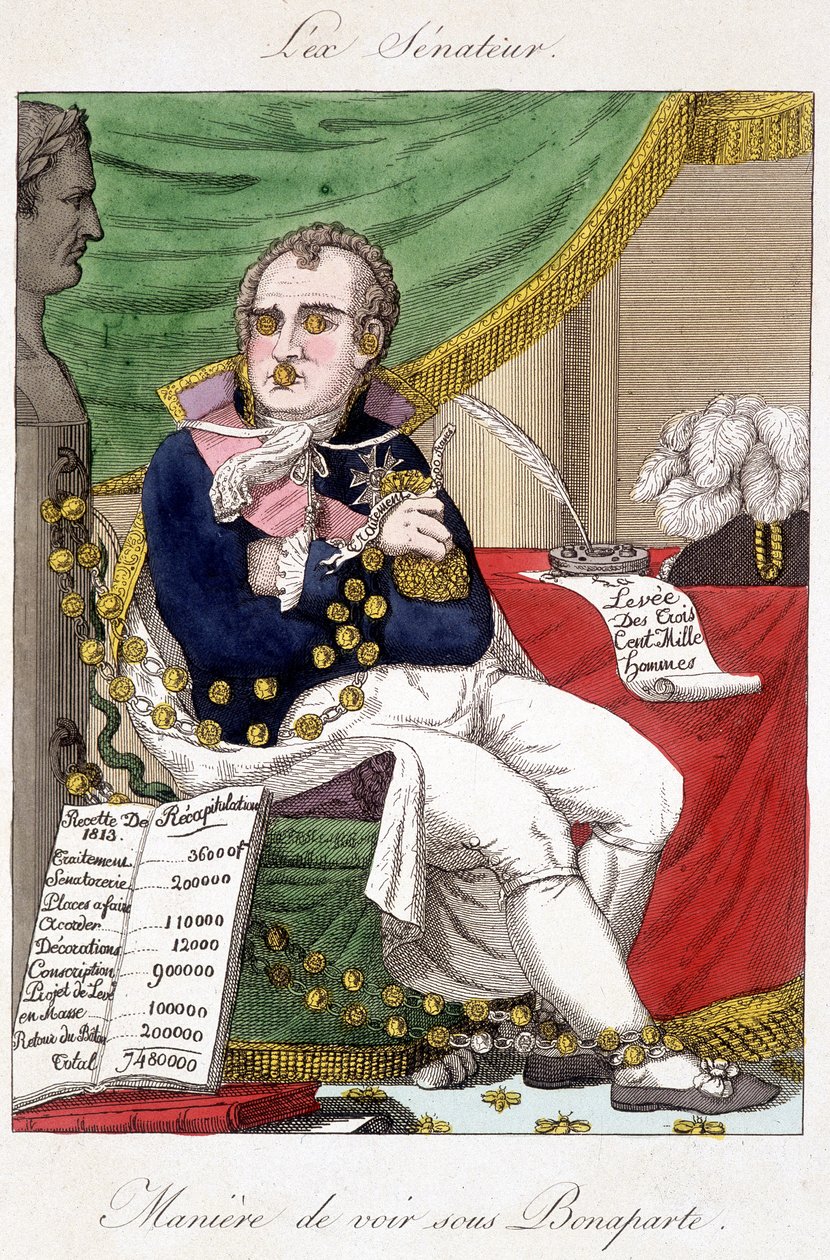 Näkökulma Bonaparten alla: sotilasmenot - karikatyyri tekijältä Unknown artist