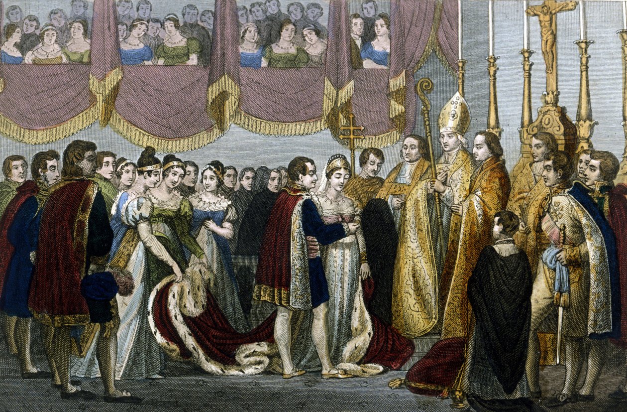 Hääseremonia Napoleon I:n ja Marian – Habsburgilaisen Luisan välillä Augustinusten kirkossa Wienissä, 2. huhtikuuta tekijältä Unknown artist