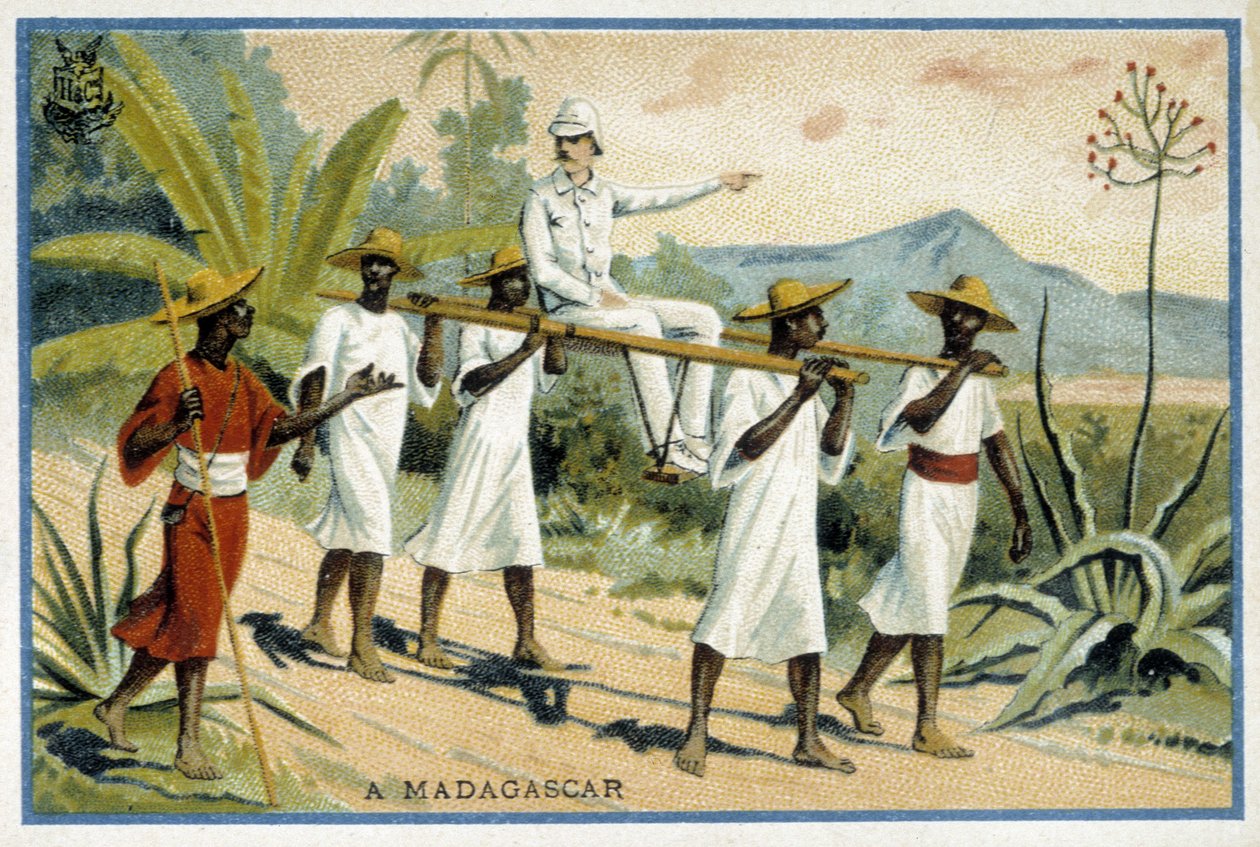 Valkoinen kaksoispiste pyörätuolissa, Madagaskar - Chromo tekijältä Unknown artist
