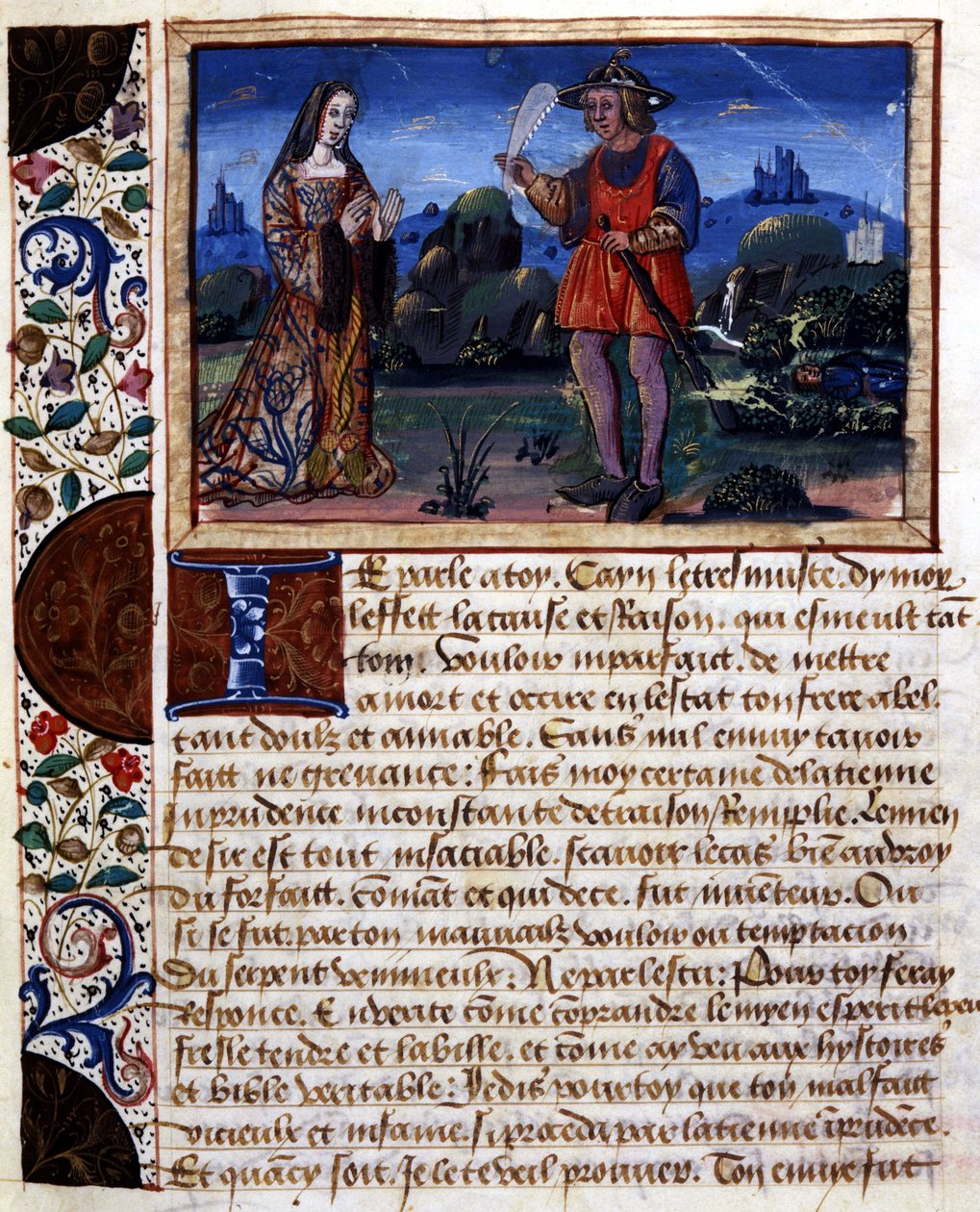 Nainen ja mies maisemassa - valaistus, Catherine d