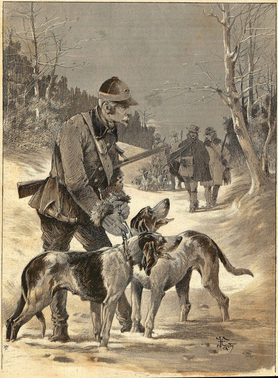 Puun metsästys Giden akvarellin mukaan. 1892. tekijältä Unknown artist