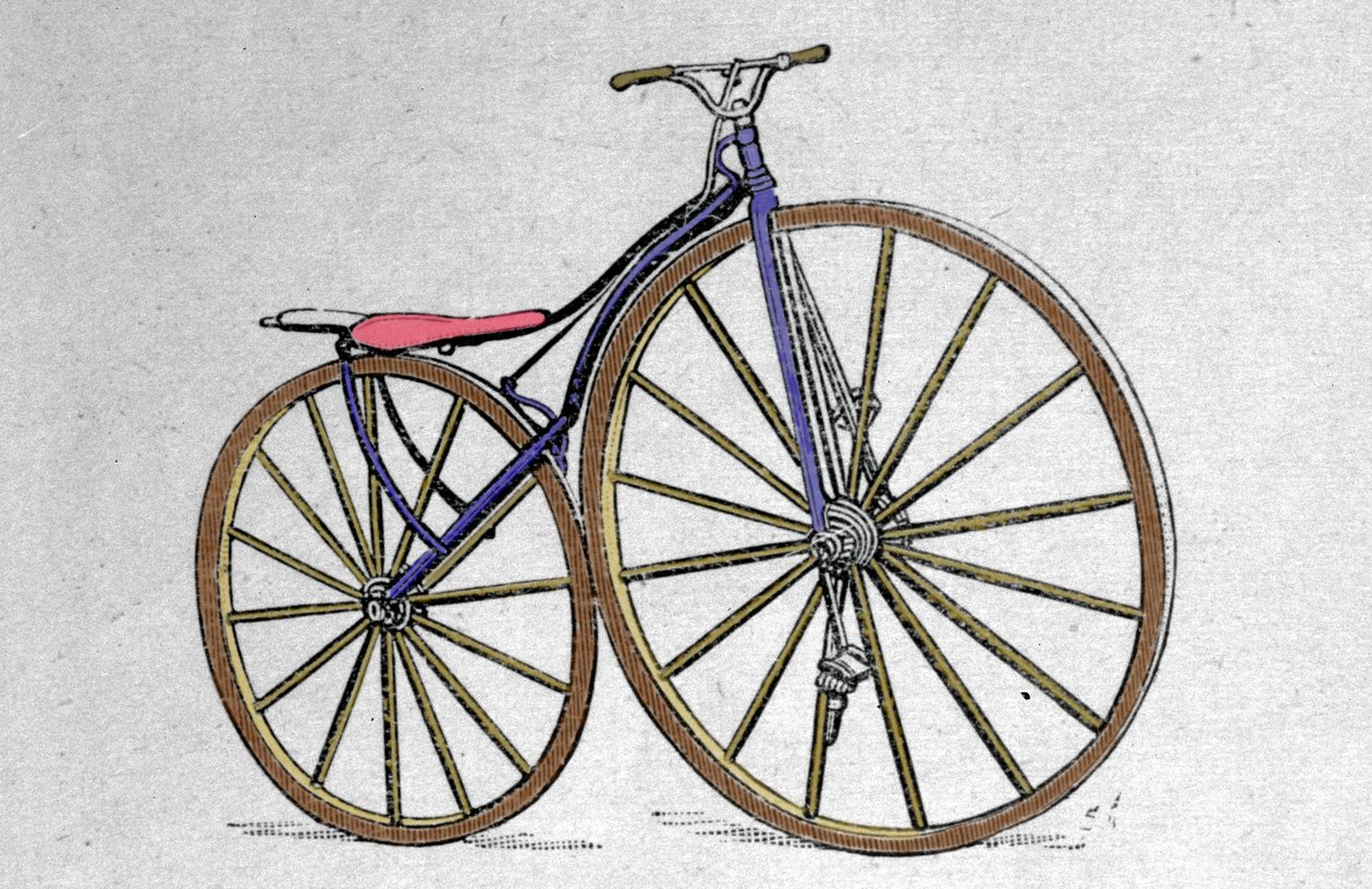 Puinen velocipede malli. Pierre Michaux keksi polkimen 1860-luvun alussa. tekijältä Unknown artist