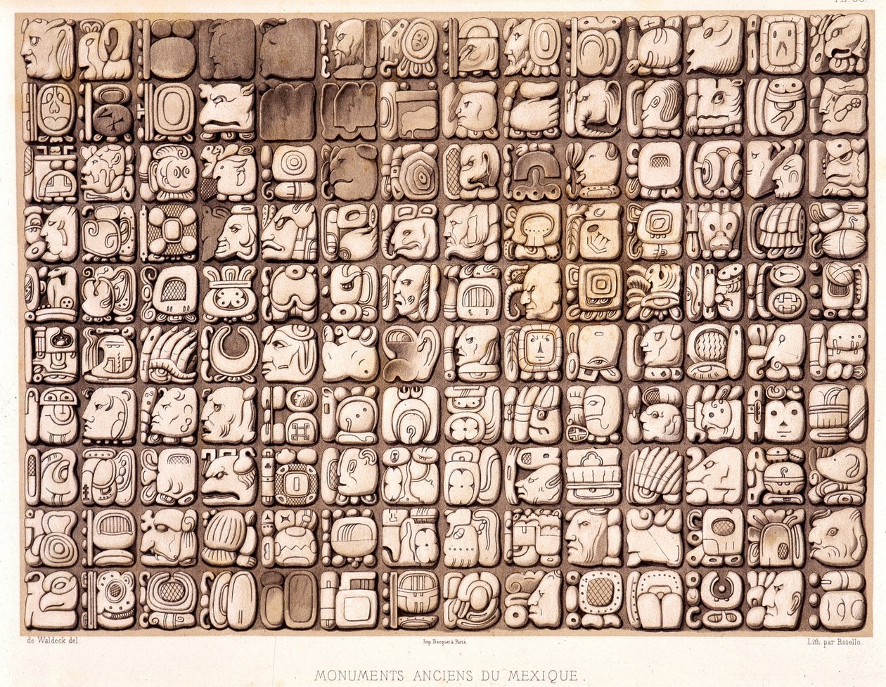 Kirjoitustaulu - teoksessa "Meksikon muinaiset monumentit: Palenqué ja muut Meksikon muinaisen sivilisaation rauniot", Brasseur de Bourbourg, Pariisi tekijältä Unknown artist
