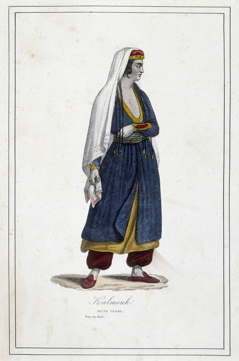 Nuori Kalmouk-nainen (Etelä-Siperian mongolialaiset) - Fr. Jouhanneaud, Librairie des Bons Livres, Limoges tekijältä Unknown artist