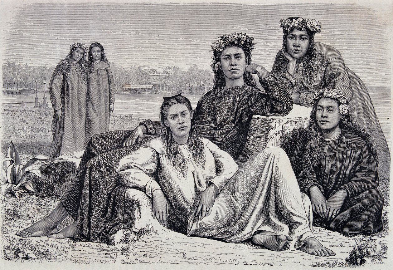 Tahitin nuoret naiset - "" Le Tour du Mondessa"" tekijältä Unknown artist
