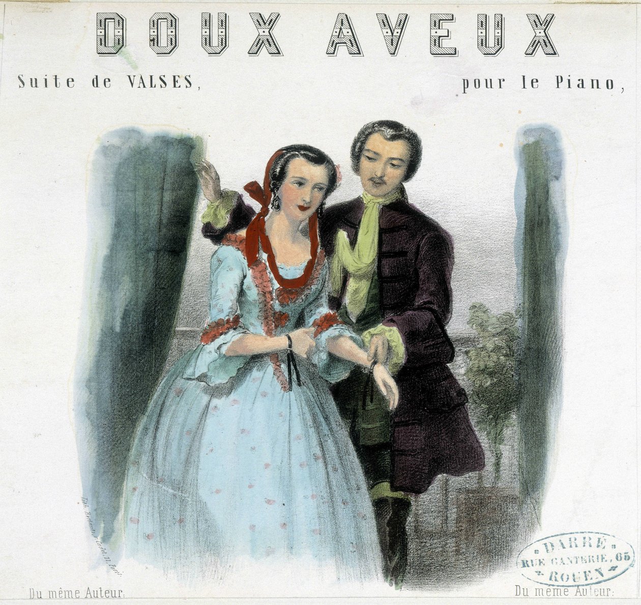 Nuori mies seurustelee nuoren naisen kanssa, deb. 1800-luvulla tekijältä Unknown artist