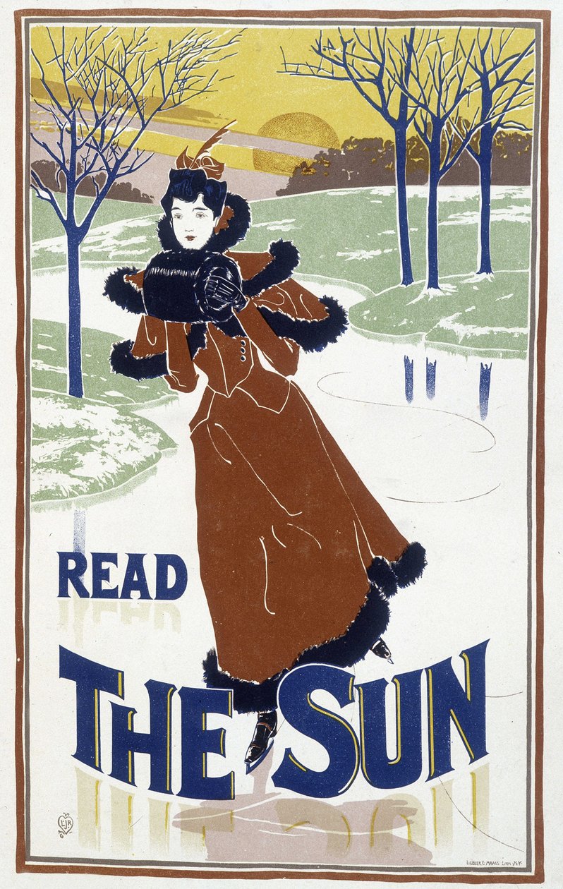 Nuori nainen luistelee - ""The Sun" -sanomalehden mainos" tekijältä Unknown artist