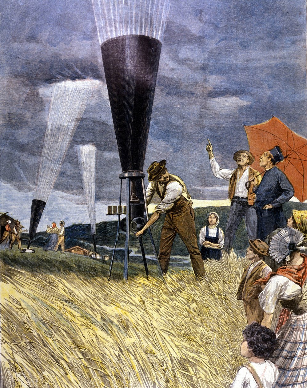 Italian viininviljelijät tekivät tynnyriä rakeita vastaan vuonna 1899. tekijältä Unknown artist