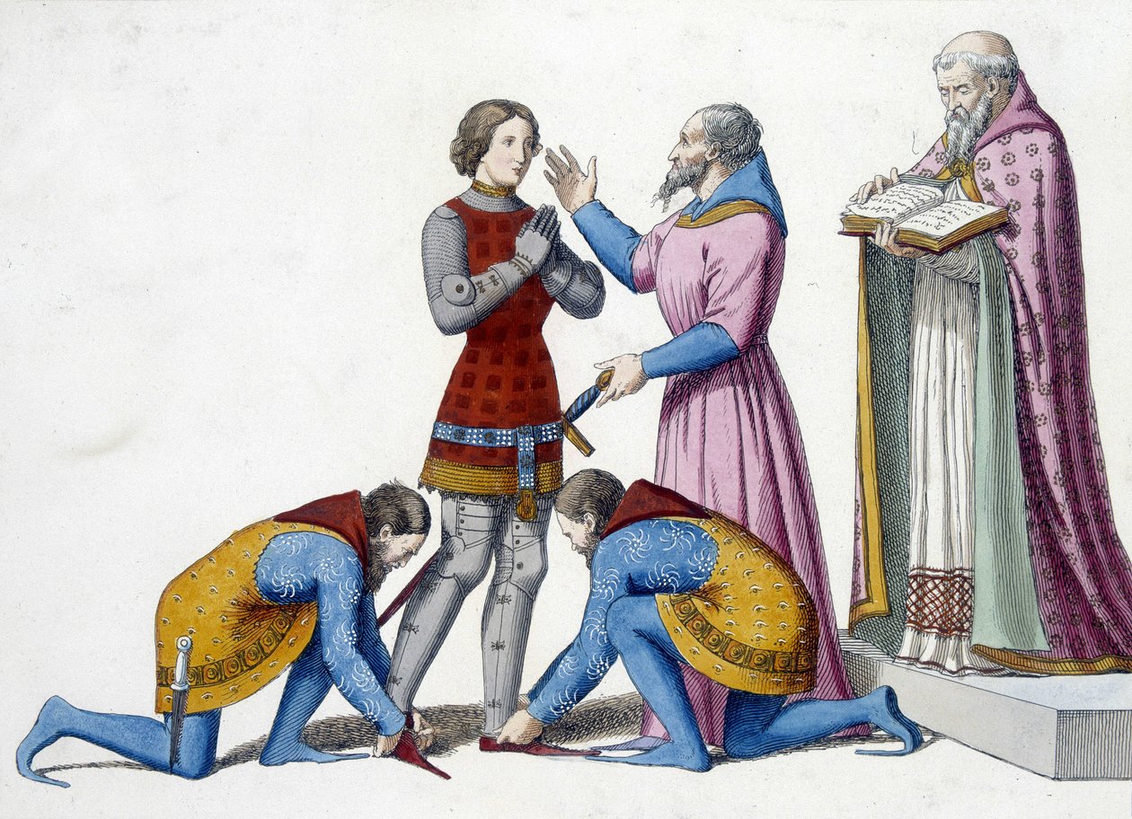 ritarityö - Ritarin pehmeneminen Italiassa 1300-luvulla - kaiverrus tekijältä Unknown artist