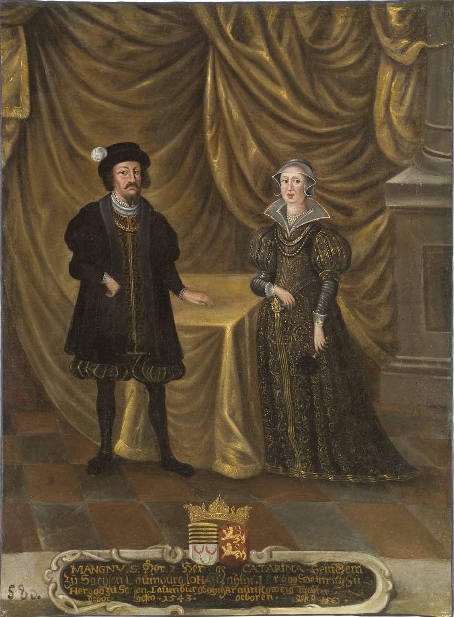 prinssi Magnus I de Saxe Lauenbourg ja prinsessa Catherine de Brunswick Wolfenbuttel - Magnus I (1470-1543), Saxe-Lauenburgin herttua ja Katariina Brunswick-Wolfenbuettel (1488-1563), Saxe-Lauenburgin herttuatar, Anonymousburg. Öljy kankaalle. Ulottuvuus: tekijältä Unknown artist