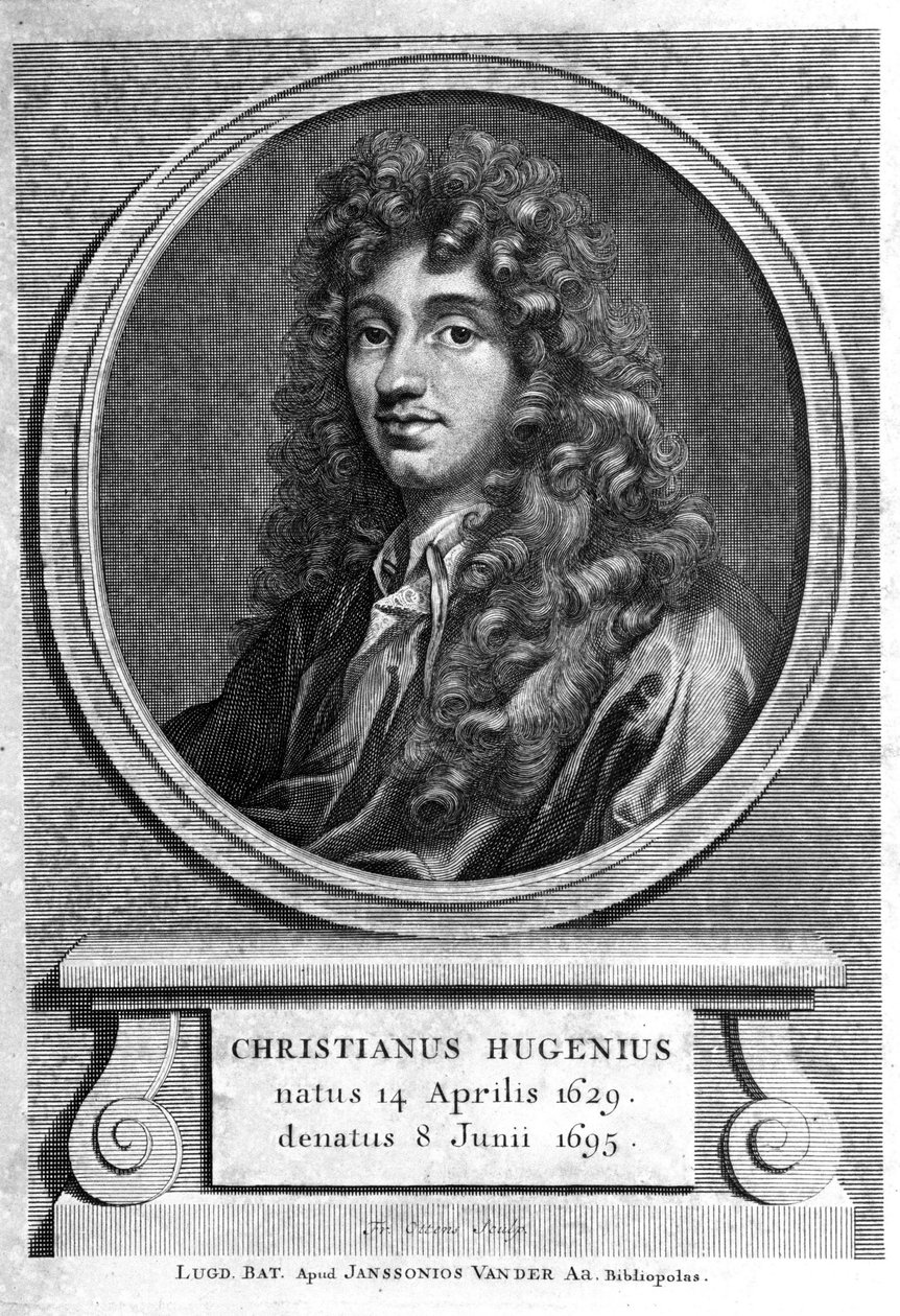 muotokuva Christiaan Huygensista. Hollantilainen fyysikko ja matemaatikko (1629-1695). 1800-luvun kaiverrus tekijältä Unknown artist