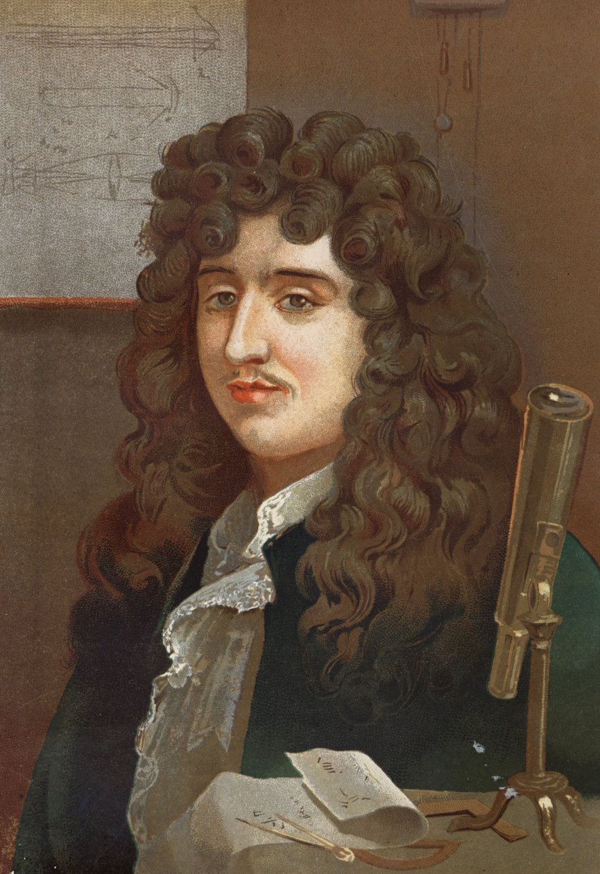 muotokuva Christiaan Huygensista. Hollantilainen fyysikko ja matemaatikko (1629-1695) Louis Figuierin "" Science and its Men" -kirjan mukaan. Barcelona 1881 tekijältä Unknown artist
