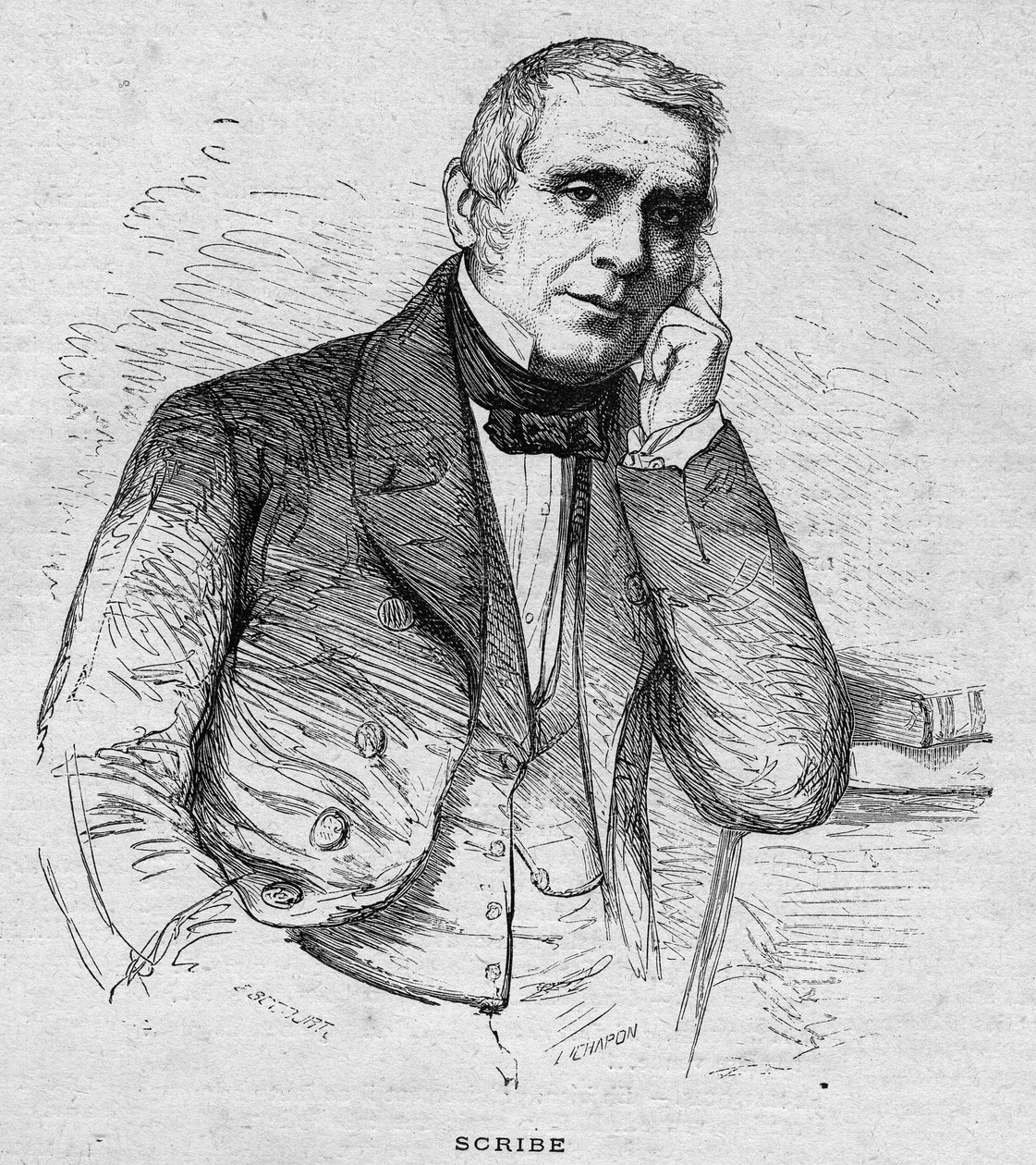 Eugène Scriben muotokuva. Ranskalainen dramaattinen kirjailija (1791-1861) kaiverrus vuodelta 1892 tekijältä Unknown artist