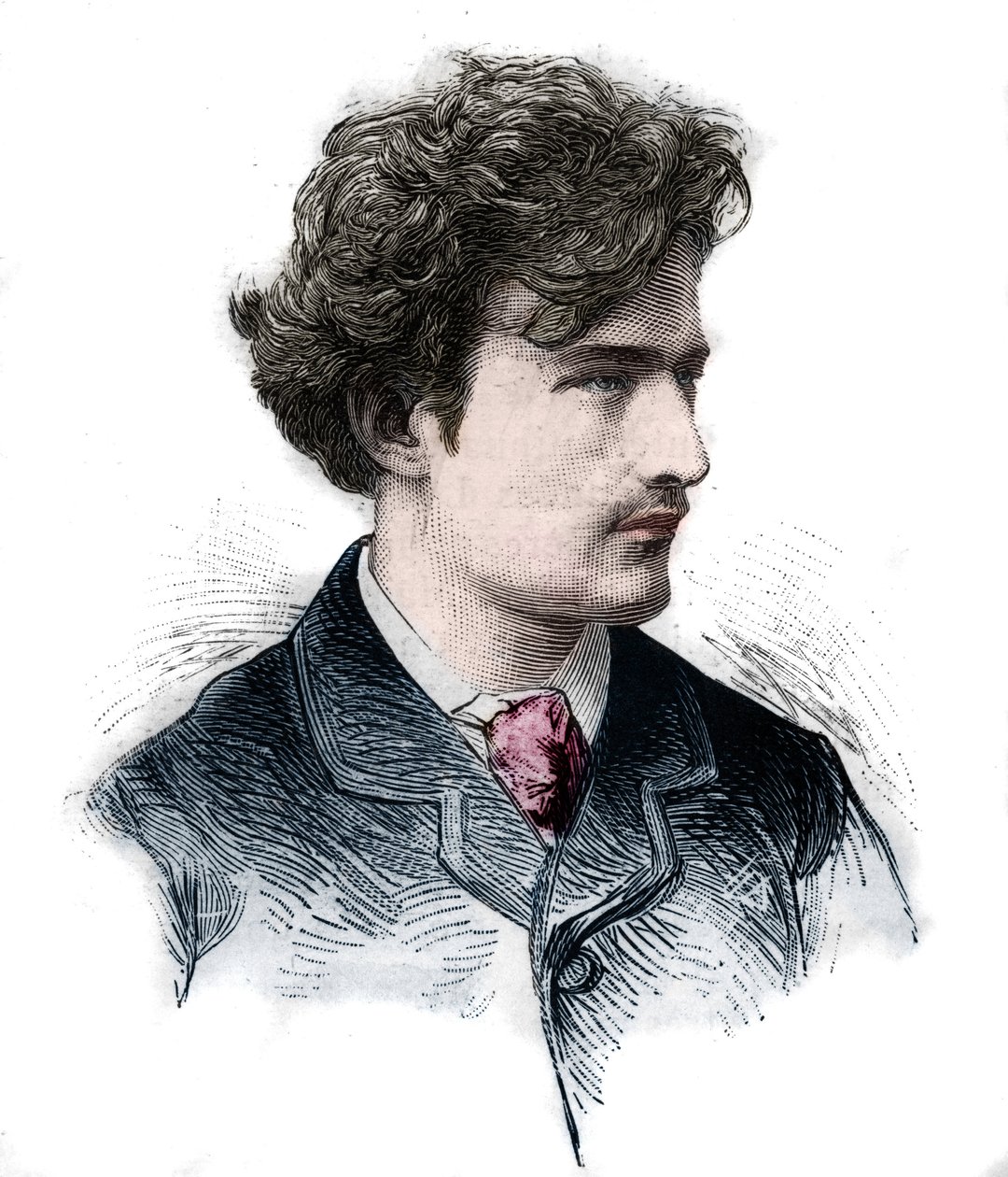 muotokuva Ignacy (Ignace) Paderewskista (1860-1941), pianisti, säveltäjä, poliitikko ja puolalainen diplomaatti. Kaiverrus vuodelta 1889. tekijältä Unknown artist