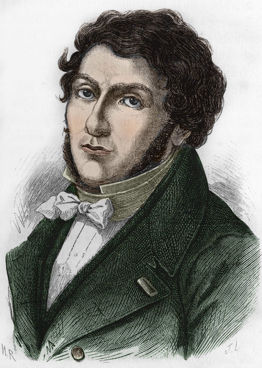 muotokuva Jean François (Jean-Francois) Champollionista nimeltä Champollion nuoreksi ranskalaiseksi egyptiologiksi (1790-1832). tekijältä Unknown artist