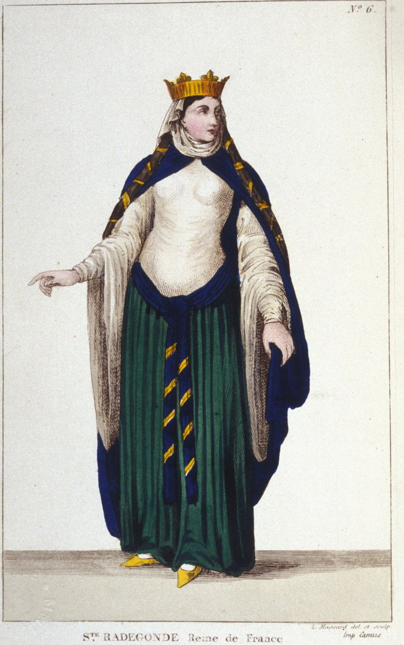 muotokuva Saint Radegondesta (n. 520-587), frangien kuningattare, Clotaire (Clothaire) I:n vaimo, kaiverrus vuodelta 1830 tekijältä Unknown artist