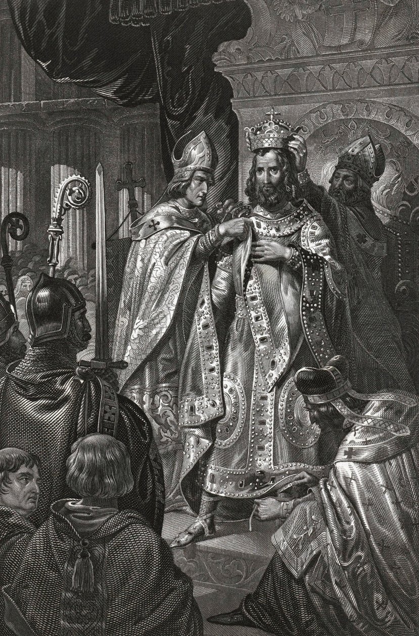 Boulognelaisen Baudouinin pyhä sanoo Baudouin I (jae 1065-1118), Jerusalemin kuningas - Anonymousin Baldwin I:n kruunaus joulupäivänä 1100 tekijältä Unknown artist