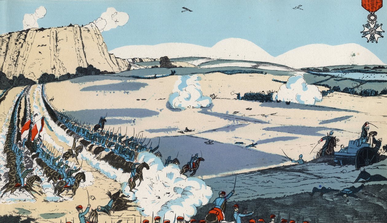 Liègen sankarillinen puolustus.Elokuu 1914. Kuvitus kirjasta "" La Grande Guerre "", jonka Tolmer et Cie julkaisi vuonna 1914. tekijältä Unknown Artist