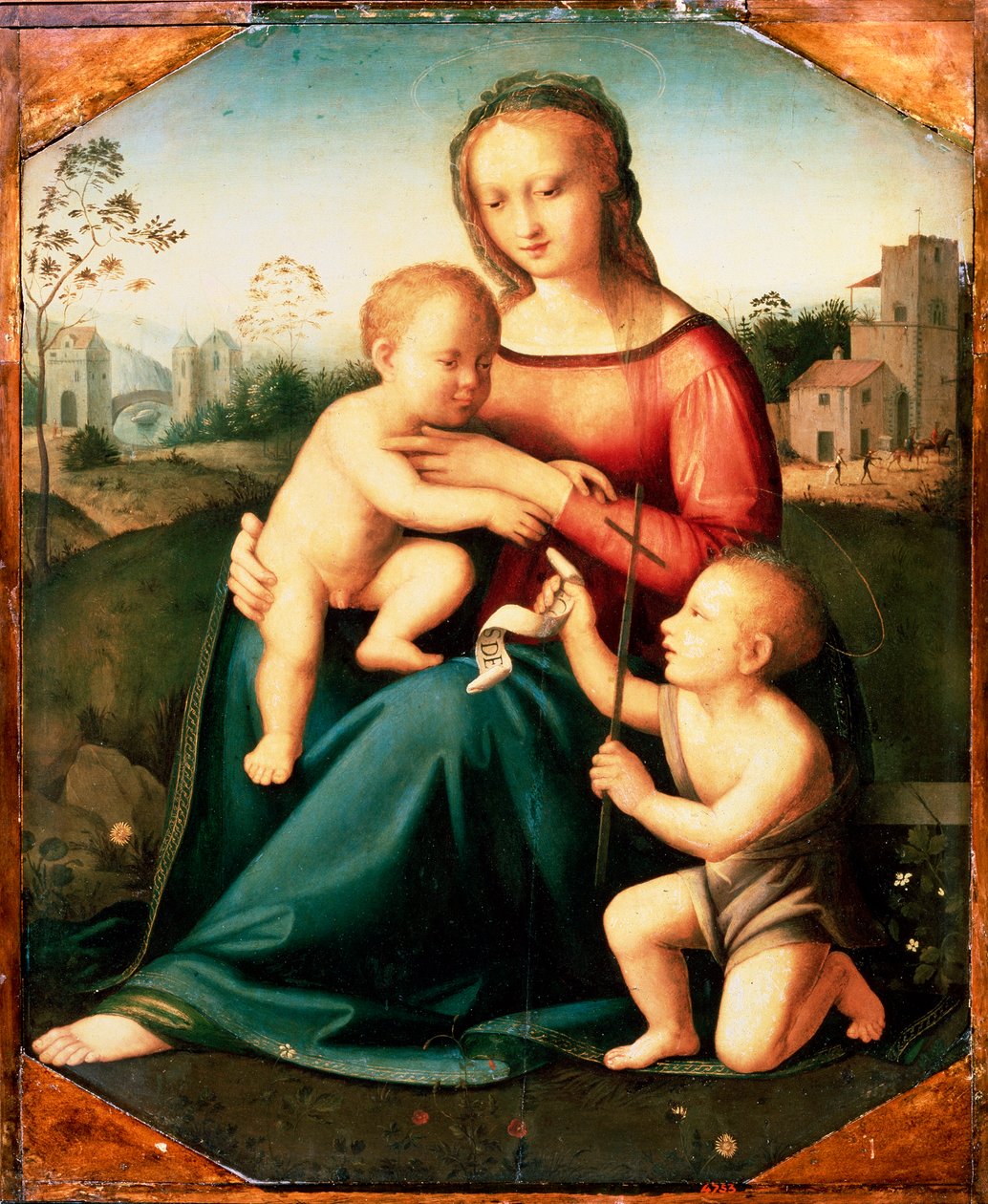 "Neitsyt ja lapsi Johannes Kastajan kanssa poikana", 1500-luku tekijältä Unknown Old Master