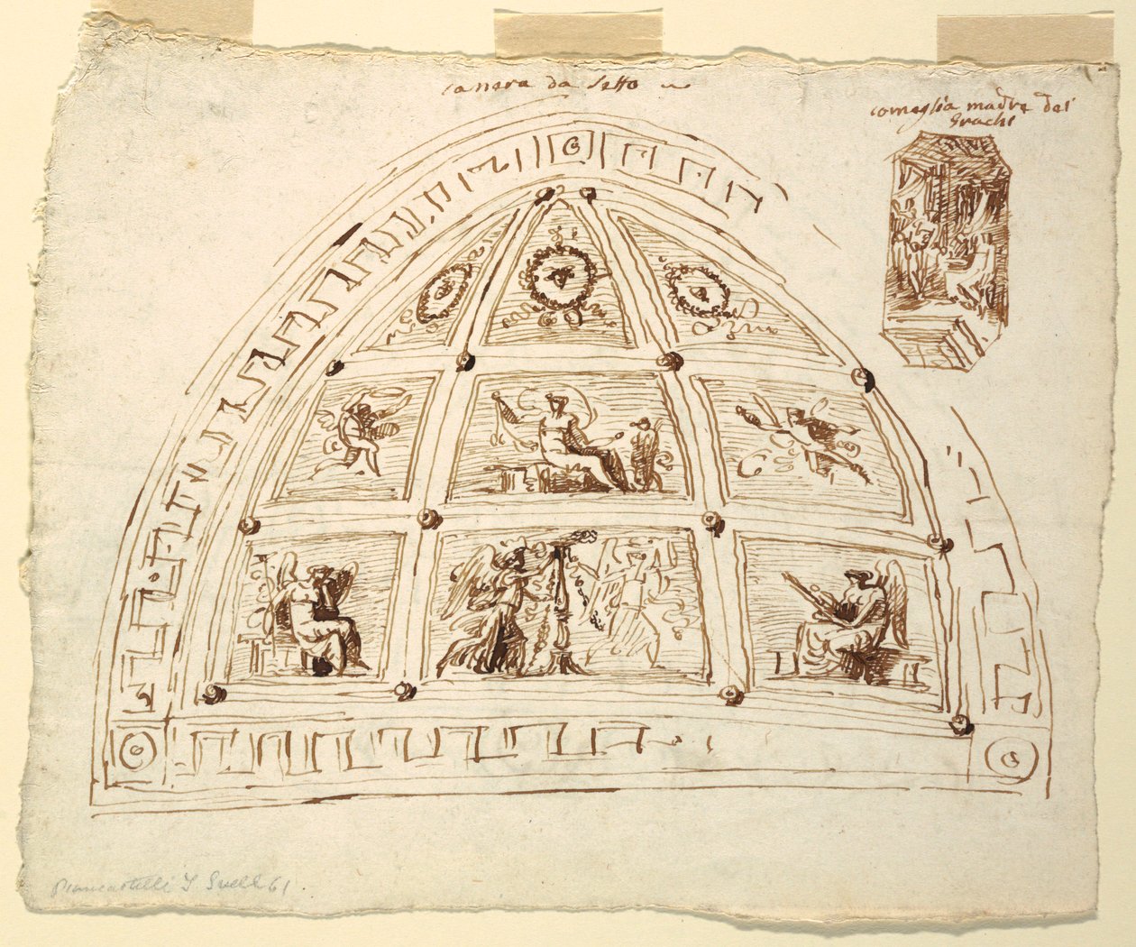 Piirustus, kattoholvin koristelu, makuuhuone, Cornelia-huone, Palazzo Cavina, Faenza, 1816 tekijältä Unknown artistUnknown artist