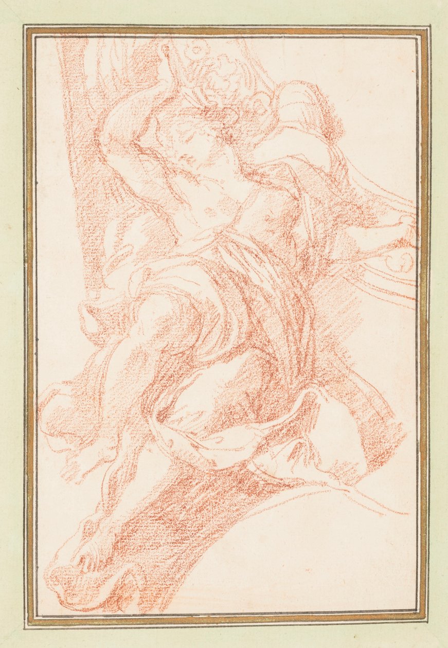 Piirros, katto, yksityiskohta hahmosta ja koristeaiheesta, n. 1759-70. tekijältä Unknown artistUnknown artist